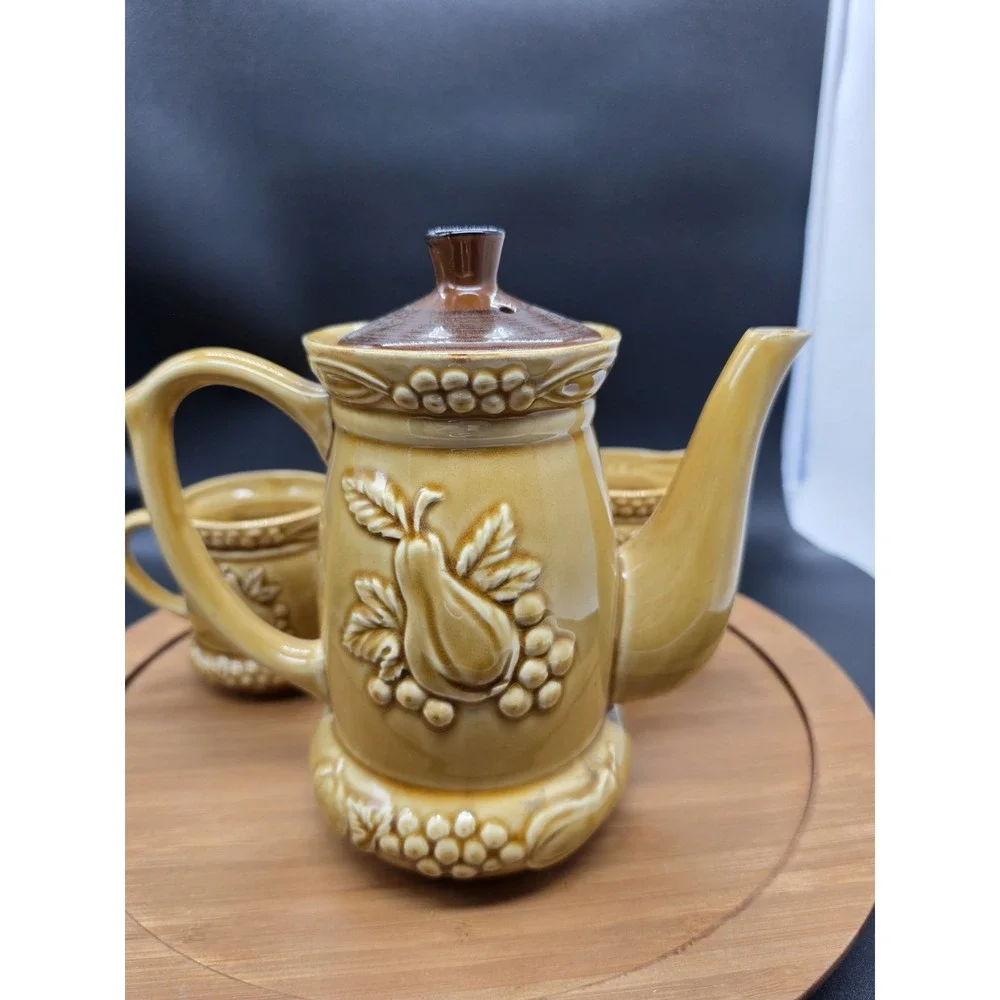 Vintage Tilso Japan Ceramic Tea Coffee‎ Set  Harvest Gold MCM Creamer Sugar Bowl